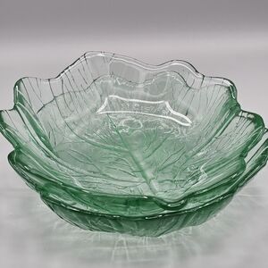 Viking Glass Green Cabbage Leaf Bowl 9" Two Piece Set Replacement Vtg Htf MCM‎